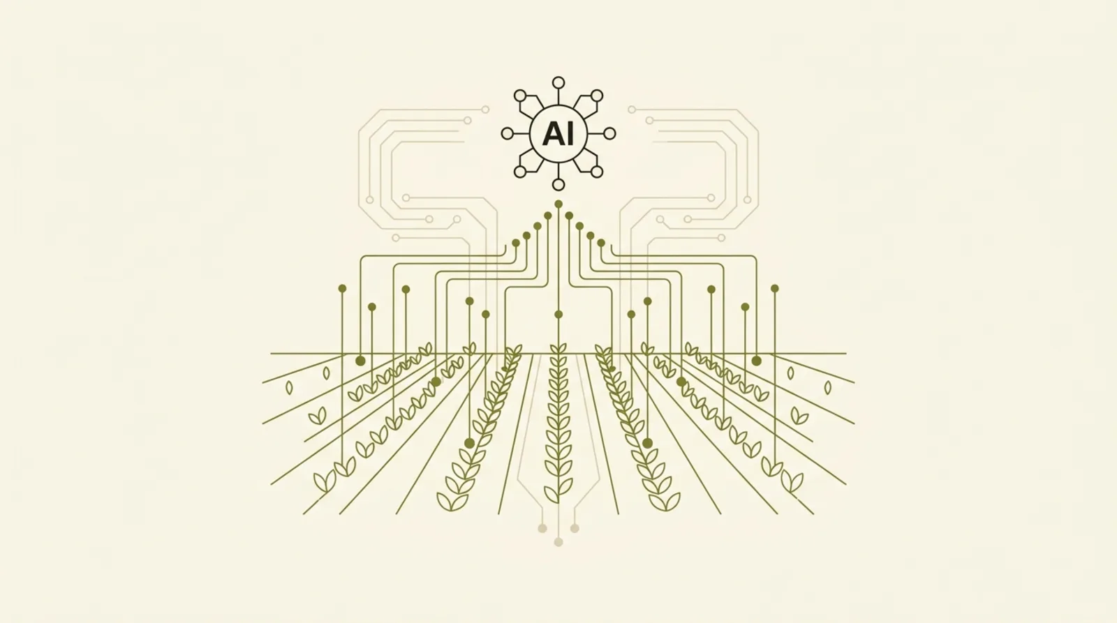 An IoT farm field feeding an AI decision node